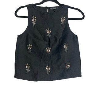 Topshop Black Sleeveless Beaded Cropped Top, size XS (0)